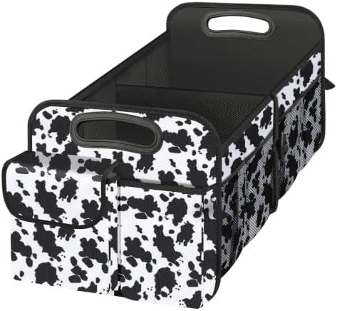 Trunk Organizer, Collapsible Trunk Organizers and Storage, Car Accessories for Women and Men, Multi-Compartment Trunk Storage Organizer for SUV, Car, Mini-Van (Cow Print, Standard)