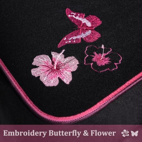 Embroidery Butterfly and Flower Car Floor Mats, Pink Car Floor Mats Universal Fit 95% Automotive,SUVS,Sedan,Vans,for Cute Women,Girly,Set of 4 (Black with Pink)