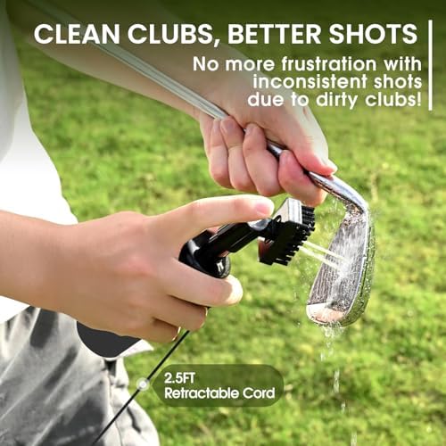 Golf Club Clean Brush Towel Value Set with Strong Magnetic Retractable Carabiner, Squeeze Water Bottle Microfiber Absorbent Towel for Golf Bags Accessory Iron Care Men Women