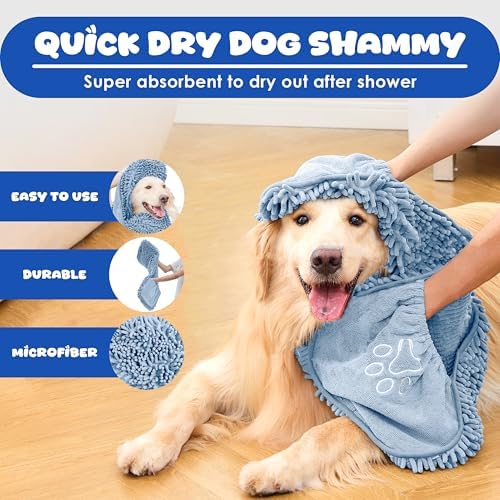Dog Drying Towel, Absorbent Microfiber Bath Towel with Hand Pockets