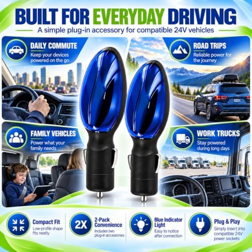 Fuel Sync Car Accessory 2 Pack, 24V Plug-In Fuel Sync Device with Blue Indicator, Compact Vehicle Power Socket Accessory for Compatible Trucks, SUVs, Vans and Cars
