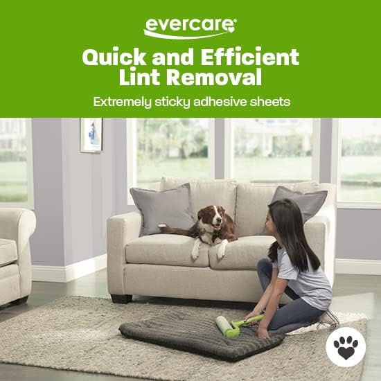 Evercare Ultra Sticky Pet Mega Lint Roller Value Pack, Manual Clothes & Furniture Cleaner with Handle and 2 Refills, 50 Sheets Each