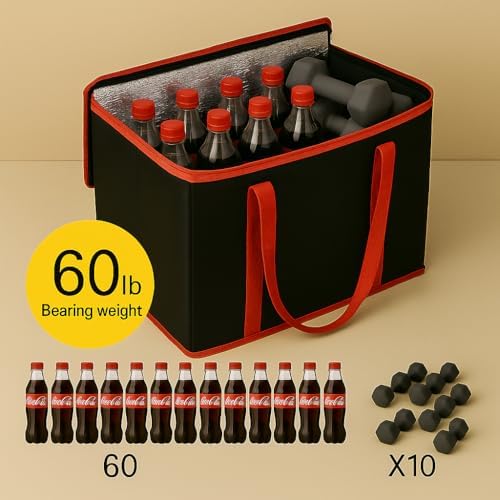 2Pk Trunk Organizer for Car Insulated Reusable Grocery Bags, Collapsible Cooler Bag for Groceries, Heavy Duty Large Insulated Bag (Large, Charcoal Black)