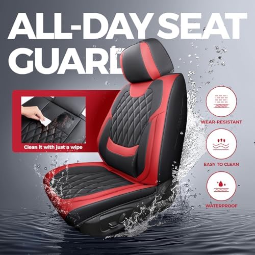 Car Seat Covers Full Set Faux Leather Universal Fit Black Red