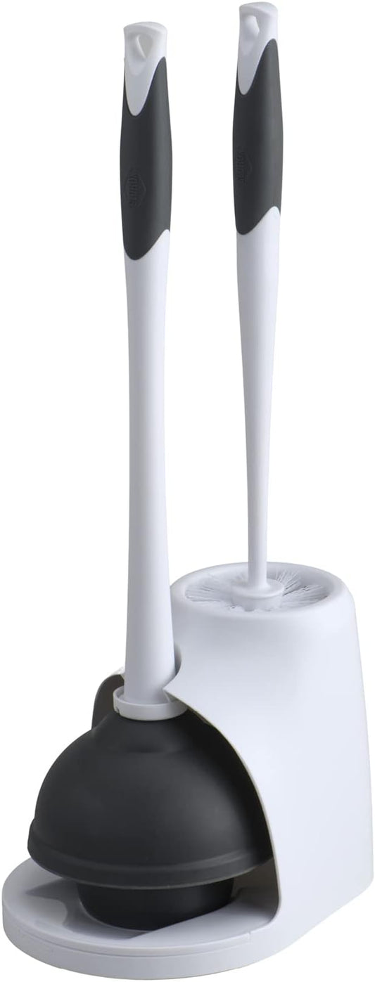 Clorox Toilet Plunger and Brush Bowl Set with Holder Caddy Storage for Cleaning Bathroom and Unclogging Toilets, White & Gray (Pack of 12)