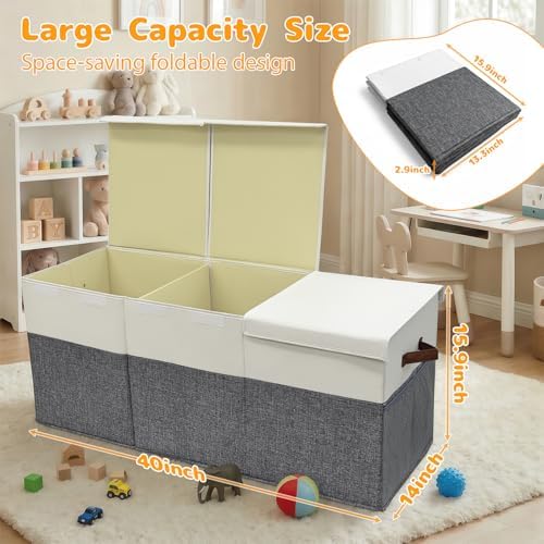 Extra Large 150L Toy Box with Lids, Collapsible Toy Chest Storage