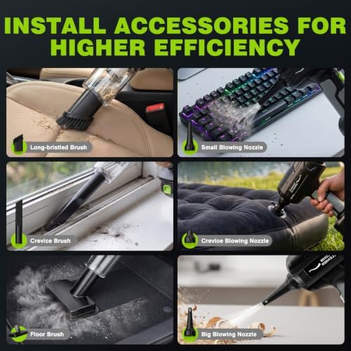 Car Vacuum Portable Cordless,35000Pa High Power Strong Suction,6-in-1 Rechargeable Handheld Vacuum with 2 Batteries & Charger for Car Interior,Home,Pet Hair & Keyboard