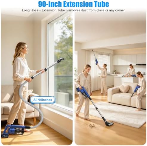 60 KPA Cordless Vacuum Cleaners for Home, 2 x 5000mAh Portable Stick Vacuum Cordless Rechargeable,Anti-Tangle Brush, Smart Display, Lightweight Wireless Vacuum for Pet Hair Hardwood Floors Carpet