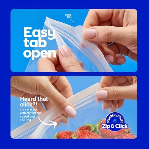 Double Zipper Storage Bags - Quart Size - 300 Count, (4 Packs of 75), Reusable Thick Food Storage Bags, BPA Free - Resealable Containers for Lunch, Snacks, Meals