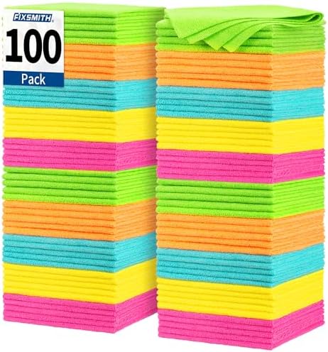 Microfiber Cleaning Cloth, 100 Pack Shop Towels, Micro Fiber Cloth for Cleaning Car, All-Purpose Absorbent Cleaning Rags for Housekeeping, Dust Cloth for Office, Car Wash Towels, 12inx12in