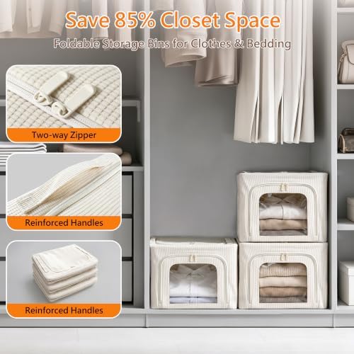Clothes Storage Bins with Heavy-Duty Metal Frame, 3 Openings, 40L
