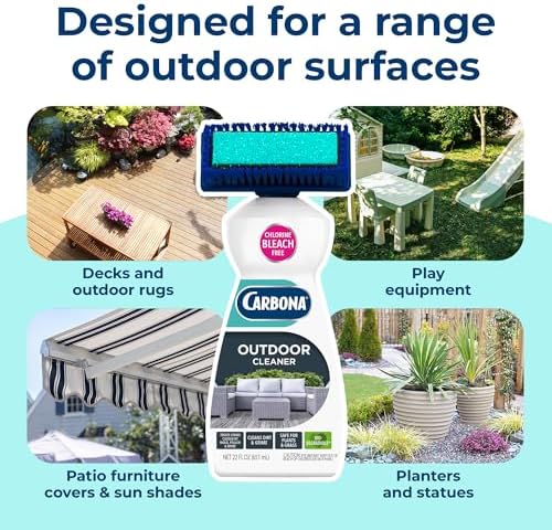 Carbona Oxy Powered Outdoor Cleaner with Built-In Brush (22 Fl Oz), Spot Cleaner for Outdoor Furniture, Rugs & Decks, 2-in-1 Sponge & Bristle Brush