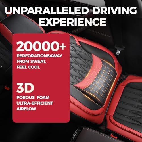 Car Seat Covers Full Set Faux Leather Universal Fit Black Red