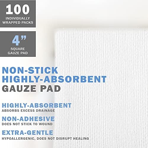 [Extra-Thick] 4''x4'' Sterile Gauze Pad 12-Ply, 100 Pack, Individual Wrapped, Ultra Absorbent Large Non-Woven Medical Gauze Sponges for Wound Care Home First Aid Kit