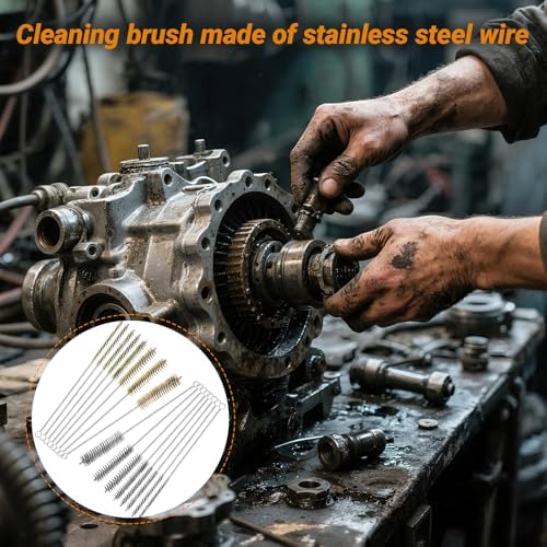 16Pcs Tube Cleaning Brush, Brass Stainless Steel Engine Cleaning Brushes, 12 Inch Long Round Wire Pipe Cleaner for Deep Pipes, Auto Parts, Engine Parts, 8 Sizes