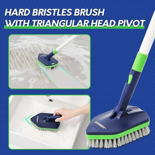 4 in 1 Shower Cleaning Brush, 58" Extendable Tub and Tile Scrubber Set, Grout Brush with Long Handle, Shower Tile Floor Scrubber for Cleaning Baseboard Bathroom Toilet Kitchen