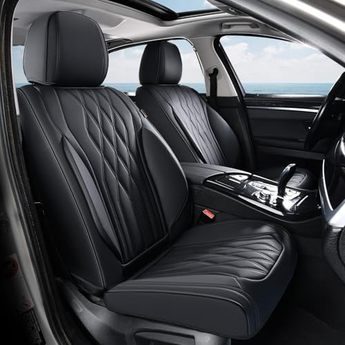 Seat Covers FullSet, 5 Seats Car Seat Protector, Waterproof Nappa Leather Cushion, Front & Rear Fit for Most Sedans SUV Pick-up Truck-Black