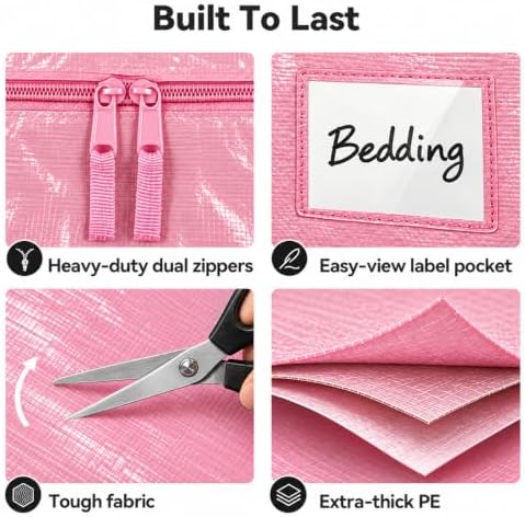 8 Pack 24 Gal Heavy Duty Moving Bags, Extra Large Storage Totes Zipper, Reinforced Handles, Label Window, Pink, Reusable Tote (Pink, 8 Pack)