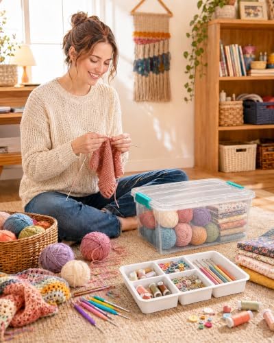 Clear Stackable Storage Organizer Box with Dividers, Multi-Functional Container for Building Blocks, Toys, Crafts and Tools