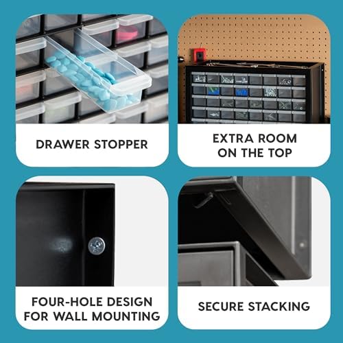64-Drawer Screw Organizer, Hardware Storage, Made in USA, Black