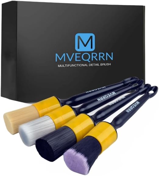 MVEQRRN 4 Pcs Car Detailing Brush Set, Boars Hair Car Detailing Brushes