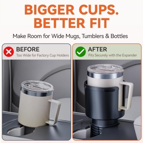 Car Cup Holder Expander for Large Water Bottles, Quick Install Cup Holder Extender for Car, Offset Base, Non Slip Adapter Compatible with Owala Stanley Yeti Hydro Flask 18-64 oz