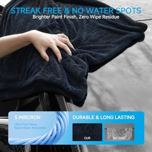 2 Pack Car Drying Towels, 48" x 24" Extra Large Microfiber Towels for Cars, Ultra-Absorbent 70/30 Blend, 1400 GSM, Streak Free, Twisted-Loop Drying Towels Car Detailing for SUV, RV, Truck