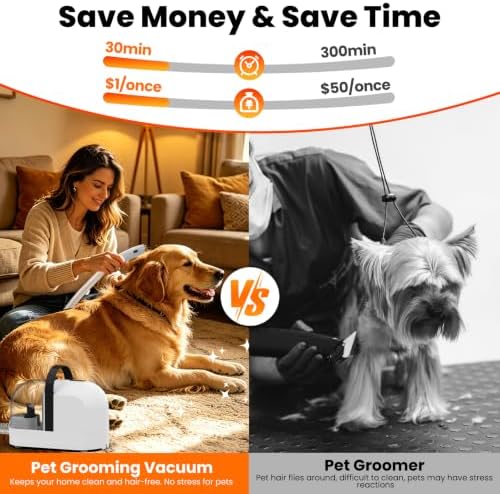 PG10 Dog Grooming Vacuum with Electric Clipper & Shedding Brush, 12,000Pa Suction Pet Grooming Vacuum for Dogs, Low Noise Pet Hair Vacuum with Grooming Kit for Home Shedding and Trimming
