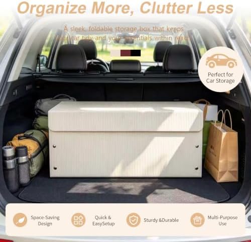 Car Trunk Organizer Extra Large Collapsible PU Leather Storage Box (Beige)