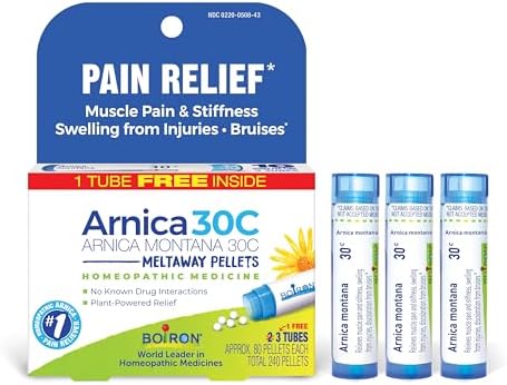 Arnica Montana 30C Homeopathic Medicine for Relief from Muscle Pain, Muscle Stiffness, Swelling from Injury, and Discoloration from Bruises - 3 Count (240 Pellets)