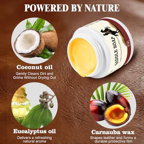 Yellow Saddle Soap for Leather 8oz set - Leather Cleaner and Conditioner to Soften, Protect & Restore Leathercraft - Leather Cleaner for Car Seat, Couch, Shoes, Purse, Boot, Handbag & Saddles
