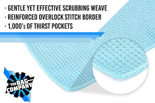 Standard Waffle Weave Towels, Microfiber Detailing, Window/Glass and Drying, Wax & Polish, Lint-Free, Streak-Free, 370gsm, 16in x 16in, Light Blue (6-Pack)