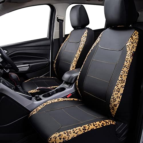 Car seat Covers Protects Leopard Printing Velvet Faux Leather Carbon Fiber Front and Rear Bench (Leopard Brown Black, Full Set - 8PCS)