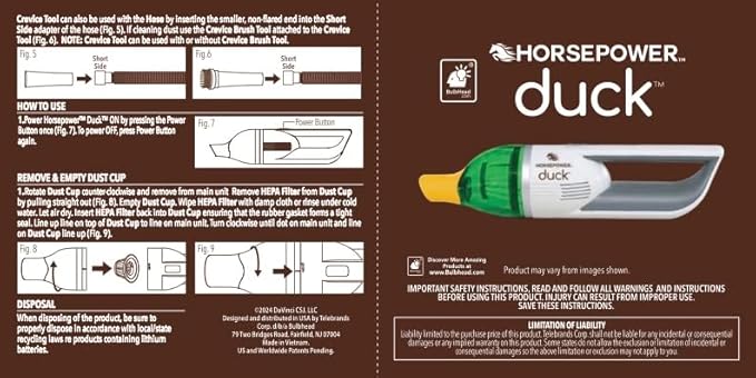 Horsepower Duck Compact Cordless Vacuum, Ultra-Powerful Upgraded Battery for Extra-Long Run Time, AS SEEN ON TV, Strong Suction, Easy to Store, Portable & Rechargeable. Home & Auto (Duck Basic)