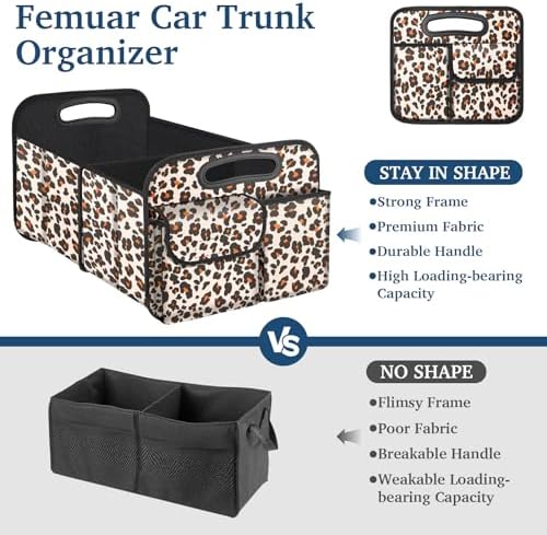 Car Trunk Organizer, Trunk Storage Organizer with Large Capacity Waterproof Collapsible Trunk Organizer for Car Suv/Jeep/Sedan (Leopard Print, Standard)