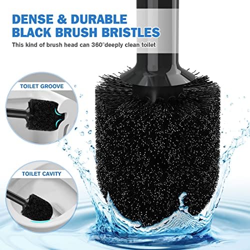 Toilet Plunger and Brush with Holder, Bowl Brush and Heavy Duty Toilet Plunger Set for 5.7-inch Toilet Drain, 2-in-1 Bathroom Cleaning Combo with Modern Caddy Stand (Black, 2 Set)