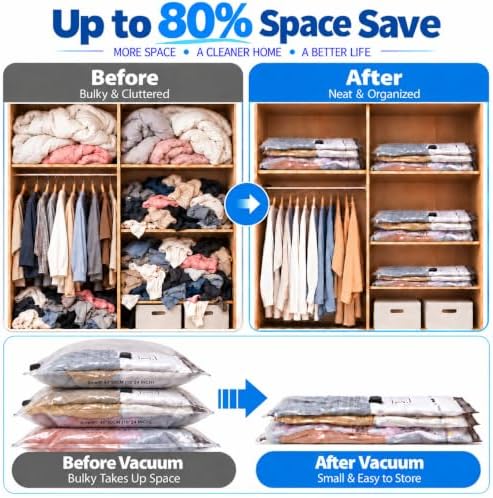 18 Pack Vacuum Storage Bags with Electric Pump, S6 M6 L6 Space Saver Seal Bags for Clothing & Closet, Leak-Proof Compression Storage for Home