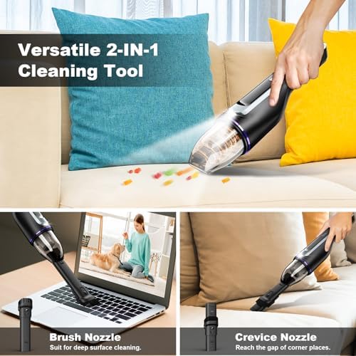 Handheld Vacuum Cordless, Car Vacuum with Brushless Motor & 14000Pa Powerful Suction,1.2Lbs Lightweight, LED Light, Slim Mini Vacuum Cleaner for Car Home Office Pet Hair
