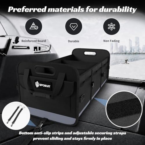 Trunk Organizer for SUV - 105L Collapsible Sturdy Car Storage, Gray