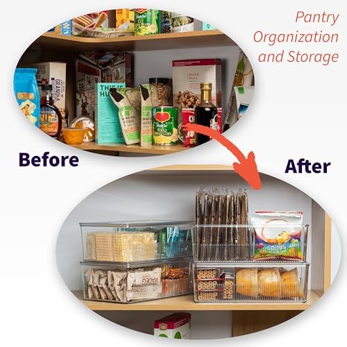 Pantry Organizer Storage Bin with Divider & Lid, 2 Pack