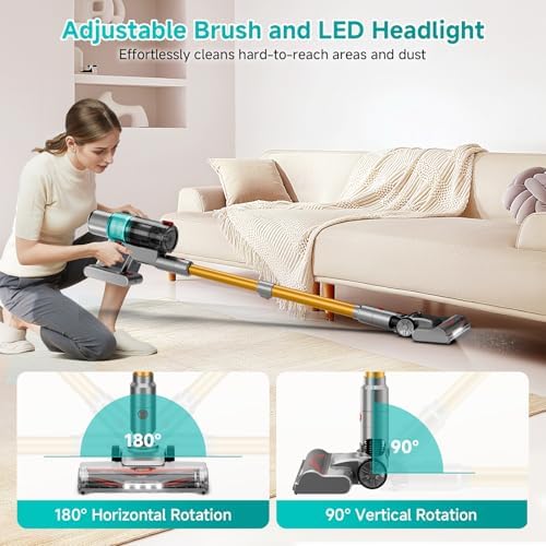 Cordless Vacuum Cleaner, 45KPa Powerful Stick Vacuum with Anti-Tangle Brush