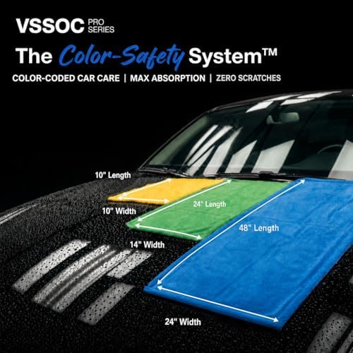 3-Pack Color-Coded Car Drying Towel Set 48"x24" Oversized Microfiber