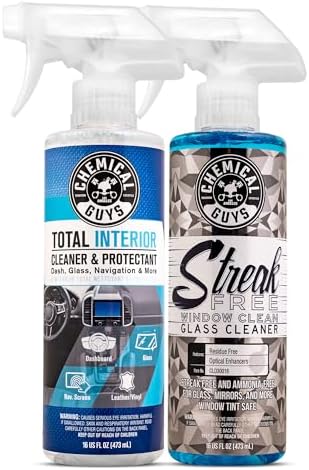 Total Interior Cleaner and Protectant + Streak Free Glass & Window Cleaner, (Ammonia Free & Safe on Tinted Windows, Safe for Cars, Trucks, SUVs, Jeeps, RVs & More, (2-16 fl oz)