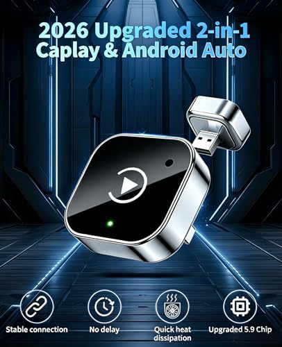 Wireless CarPlay Adapter, 2026 Upgraded Convert Wired to Wireless, 2-in-1 CarPlay & Android Auto, Plug & Play, Auto-Connect & No Latency, USB/USB-C for Cars with Built-in CarPlay iOS 10+/Android 11