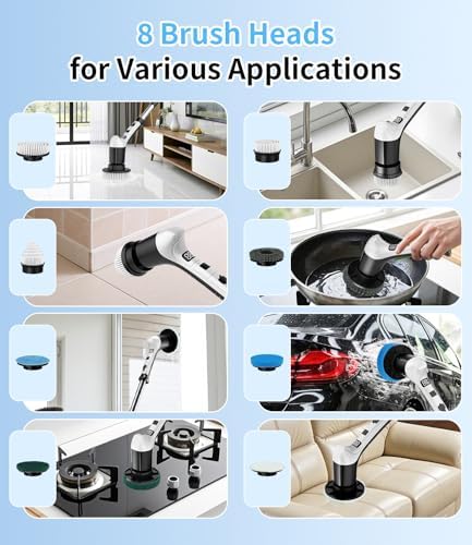 Electric Spin Scrubber, Cordless Power Shower Cleaning Brush for Bathroom