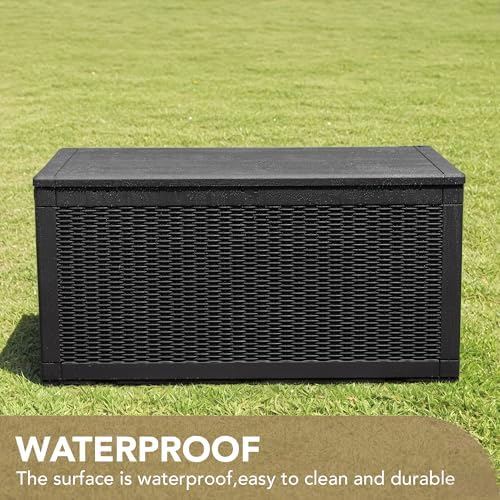 100 Gallon Waterproof Deck Box, Resin Large Outdoor Storage Box
