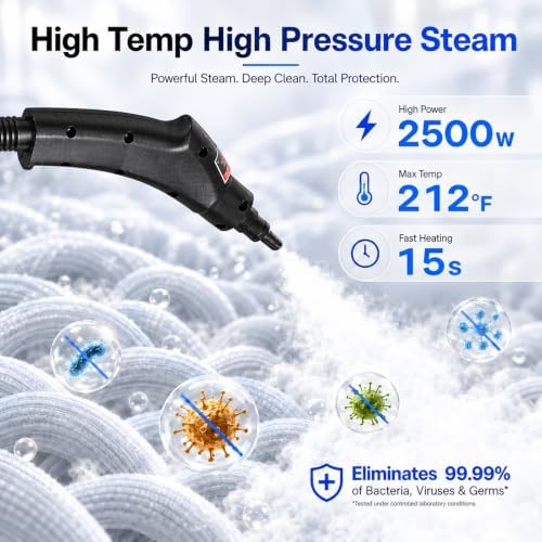 2500W Handheld Steam Cleaner with 6-Level Adjustable Steam, Hand Held Steamer for Cleaning with 16Pcs Accessories and Large Water Tank, Steam Cleaner for Car Detailing,Home,Tile,Grout,Furniture