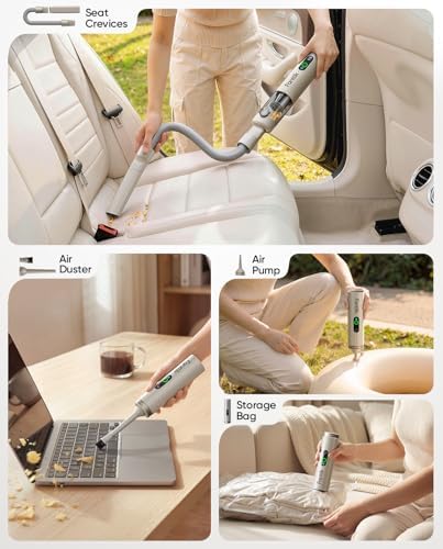Slim V10 Ultra Cordless Car Vacuum, 4-in-1 Portable Mini Vacuum with 19kPa Suction, Freely Combinable Accessories, 2 Suction Modes, Handheld Vac for Car, Small Jobs, Keyboard, Office (Brown)