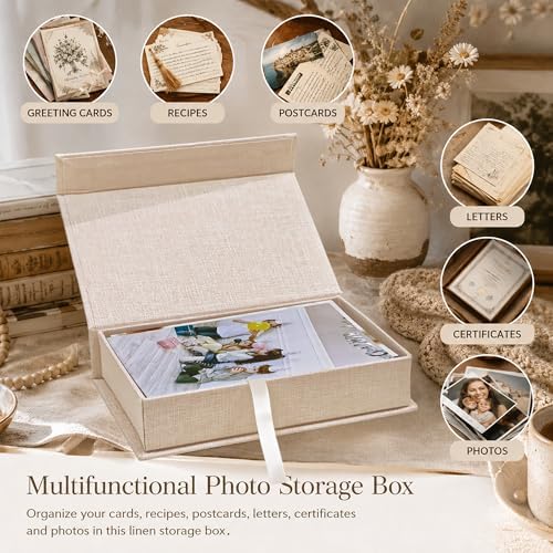 Photo Storage Box for 8x10 Photos, Acid-Free Organizer Box with Lid, Beige