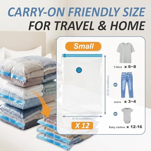 Vacuum Storage Bags with Hand Pump, Vacuum Seal Space Saver Bags,12 Small